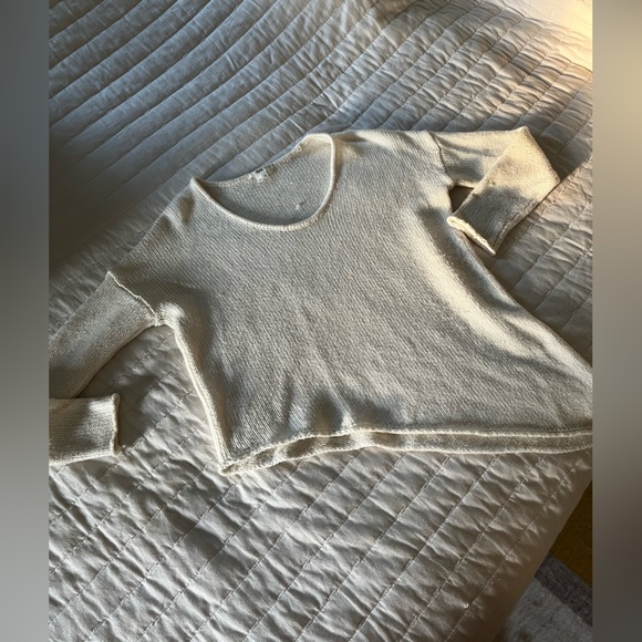 Helmut Lang Asymmetric Long Sleeve Ivory Knit Wool Blend Sweater size P - Picture 3 of 7